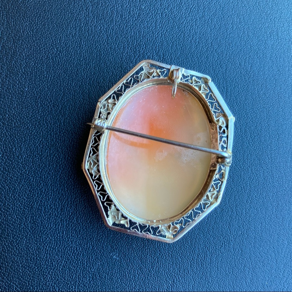 *HP* Antique Victorian 14k white gold filigree cameo hand carved brooch pendant - Picture 11 of 15